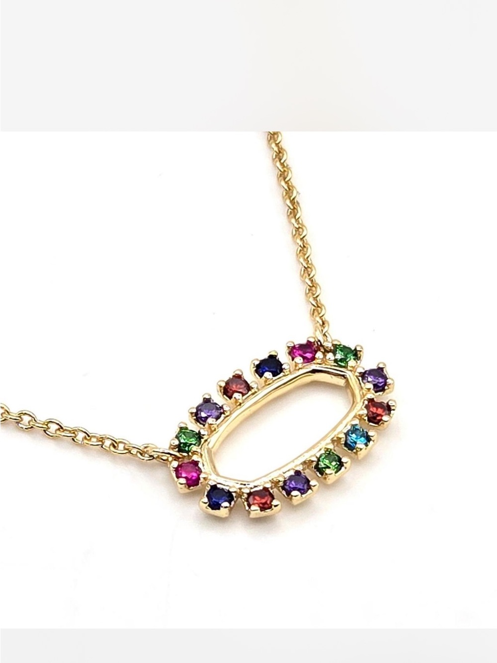 NWT Kendra Scott Elisa Gold Open Frame Crystal Multi-Gem Oval Pendant Necklace